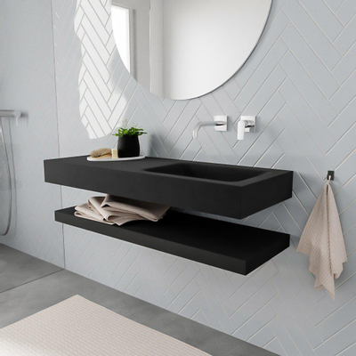 MONDIAZ ALAN 120cm - Ensemble meuble de salle de bains - solid surface - tablette avec lavabo suspendu - vasque à droite - 0 trous de robinet - urban