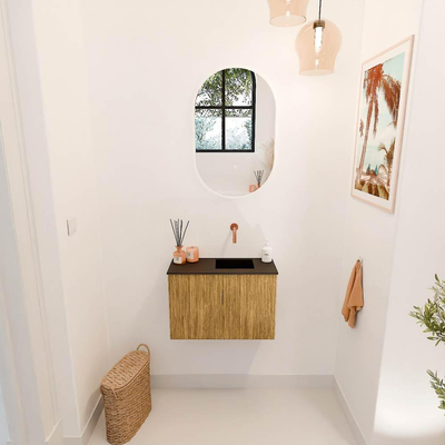 Mondiaz JOYA 60cm toiletmeubel - kleur Oak - Wastafel FAYE positie Rechts Zonder kraangat kleur Urban.
