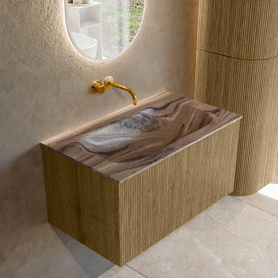 MONDIAZ KURVE-DLUX Meuble de salle de bains 80cm couleur Dusk avec 1 tiroir et 0 porte. Lavabo BIG SMALL Central sans trou de robinet Sombra.