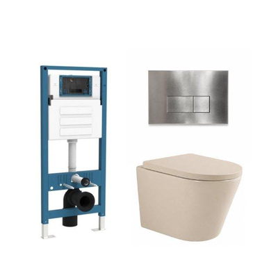 QeramiQ Dely Ensemble de toilette - réservoir encastré Qeramiq Flush - abattant 35mm - plaque de commande en métal inox - boutons rectangulaires - beige