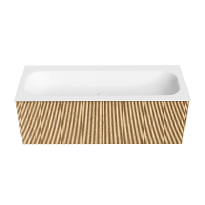 MONDIAZ KURVE 120cm Meuble salle de bain - couleur Oak - 1 tiroir - vasque BIG LARGE centre - sans trous de robinet - Talc