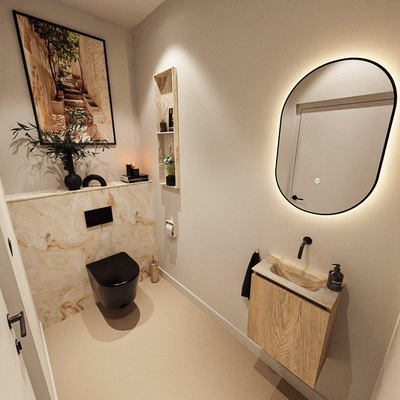 MONDIAZ TURE-DLUX 40cm toiletmeubel Washed Oak. EDEN wastafel Frappe positie midden. Zonder kraangat.