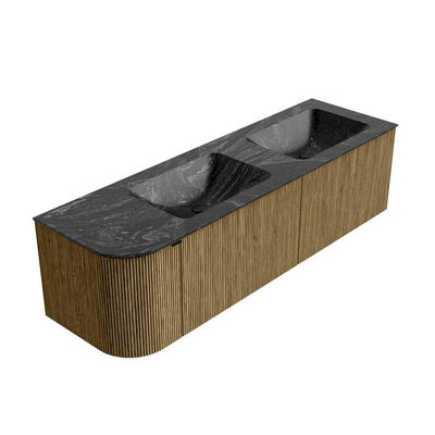 Mondiaz KURVE-DLUX Badkamermeubelset - 155x46x40cm - 2 lade - 1 deur - wastafel solid surface - dubbel / rechts - 2 kraangaten - Dusk