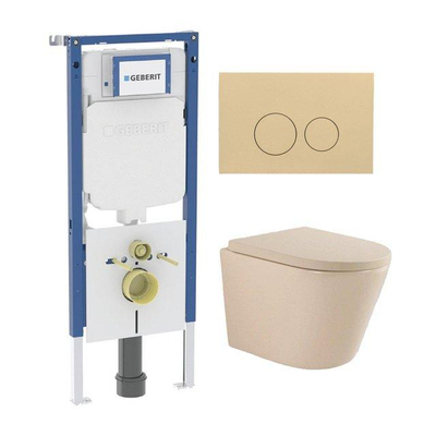 QeramiQ Dely Swirl Pack WC - 36,3x51,7cm - réservoir encastré Geberit UP720 Duofix Sigma - assise 35mm - plaque de déclenchement beige - boutons ronds - beige