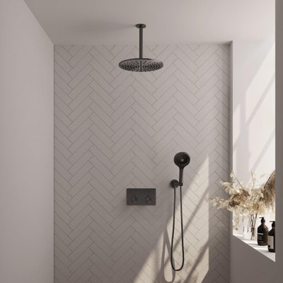 BRAUER Gunmetal Edition ensemble de douche pluie encastré – douche de tête Ø 30 cm – bras de plafond 30 cm – douchette ronde – avec inverseur