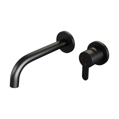 BRAUER Black Edition Wastafelmengkraan inbouw - gebogen uitloop links - hendel plat smal - inclusief inbouwdeel - model D 1 - mat zwart