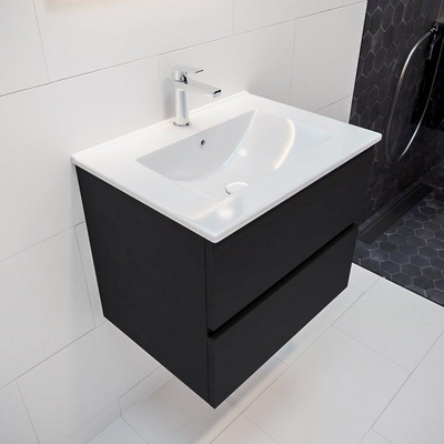 MONDIAZ VICA Ensemble de meuble salle de bain - 60cm - 2 tiroirs - lavabo Denia milieu - 1 trou de robinet - solid surface urban