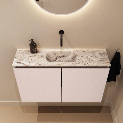 MONDIAZ TURE-DLUX meuble WC 80 cm Rosee. EDEN lavabo Glace position centrale. Sans trou de robinet.