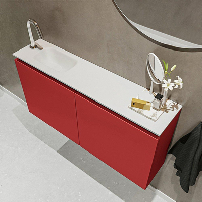 MONDIAZ TURE Toiletmeubel 100x23x50cm met 1 kraangaten 2 deuren fire mat Wastafel Eden links Solid Surface Wit