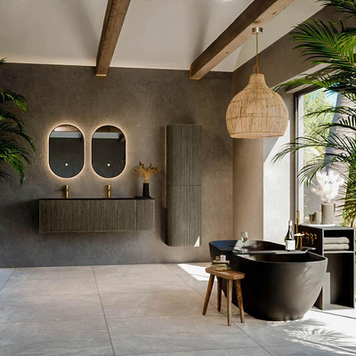Mondiaz KURVE Ensemble de meubles de salle de bains - 145x46x40cm - 1 tiroir - 1 porte - lavabo solid surface - gauche - 2 trous de robinet - Shadow