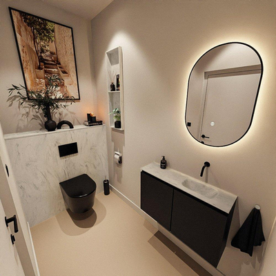 MONDIAZ TURE-DLUX Meuble de toilettes 80 cm Urban. Lavabo EDEN Opalo position droite. Sans trou de robinet.