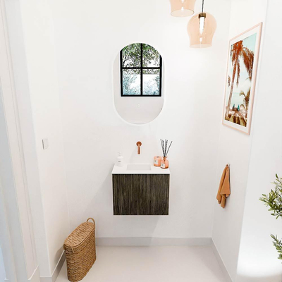 Mondiaz JOYA 50cm toiletmeubel - kleur Shadow - Wastafel FAYE positie Links Zonder kraangat kleur Talc.