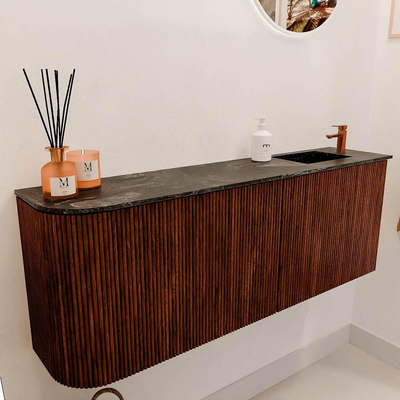 Mondiaz JOYA-DLUX 111.6cm toiletmeubel - ronding links kleur Ruby - Wastafel FAYE positie Rechts 1 kraangat kleur Lava.