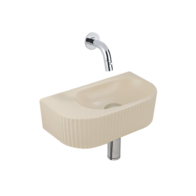 QeramiQ Fuente fonteinset – halfrond – 40x21.5x12 cm – keramiek beige – chromen kraan – geribbeld