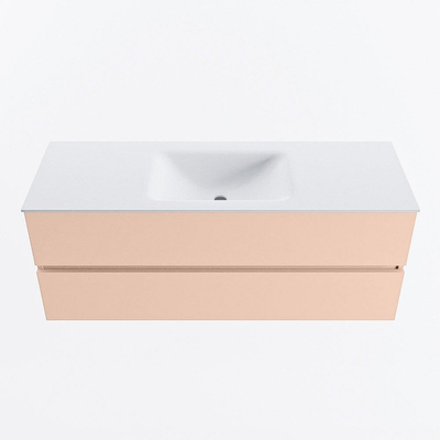 MONDIAZ VICA Badkamermeubelset - 130cm - onderkast rosee- 2 lades - wastafel cloud midden - zonder kraangaten - 60cm hoge versie - talc