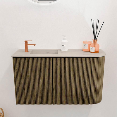 Mondiaz JOYA-DLUX 71.6cm toiletmeubel - ronding rechts kleur Dusk - Wastafel FAYE positie Links 1 kraangat kleur Opalo.