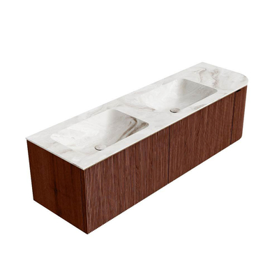 Mondiaz KURVE-DLUX Ensemble de meuble de salle de bains - 155x46x40cm - 2 tiroirs - 1 porte - vasque solid surface - double / gauche - sans trou de robinet - Ruby