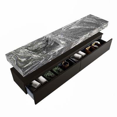 Mondiaz ALAN-DLUX Ensemble de meuble - 200cm - meuble Urban mat - 2 tiroirs - Lavabo Cloud Lava suspendu - vasque Gauche - 1 trou de robinet