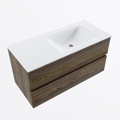 Mondiaz VICA ensemble de meuble de salle de bain - 100cm - meuble sous-vasque marron foncé gris - 2 tiroirs - lavabo cloud droite - 1 trou de robinet - version haute de 60cm - talc