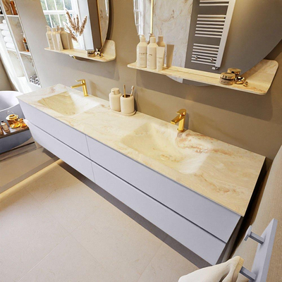 Mondiaz VICA-DLUX Ensemble meuble de salle de bains - 200cm - cale - 4 tiroirs - Lavabo encastré CLOUD - double 2 trous de robinet - couleur Frappe - Version XL 60cm de hauteur