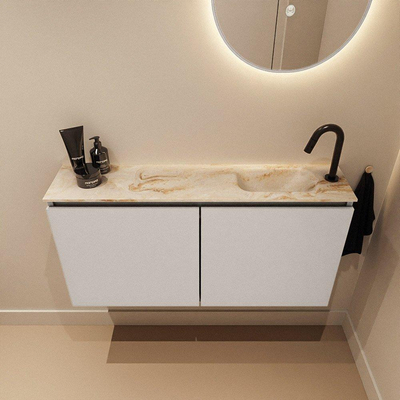 MONDIAZ TURE-DLUX Meuble de WC 100 cm Linen. EDEN lavabo Frappe position droite. Avec 1 trou de robinet.