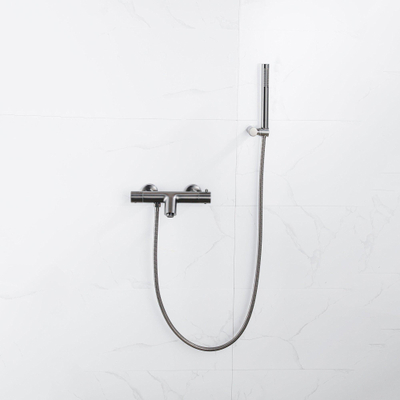 FugaFlow Eccelente Sobrado Robinet de baignoire thermostatique avec douchette stick, support et flexible en métal Gunmetal PVD
