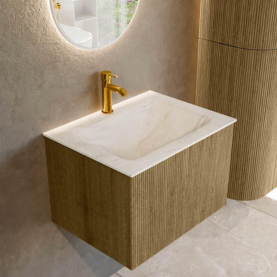 Mondiaz KURVE-DLUX Badkamermeubelset - 60x46x40cm - 1 lade - wastafel solid surface - midden - 1 kraangat - Dusk