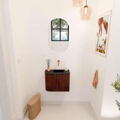 Mondiaz JOYA 51.6cm toiletmeubel - ronding links kleur Ruby - Wastafel FAYE positie Rechts Zonder kraangat kleur Urban.