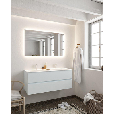 Mondiaz VICA ensemble de meuble de salle de bain - 120cm - meuble sous-vasque argile - 2 tiroirs - lavabo nuage double - 2 trous de robinet - version XL 60cm de haut