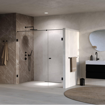 BRAUER Void Carving Nisdeur - 2-delig - 200x200cm - 70cm draaideur aan muur - glascoating - omkeerbaar - helder glas - mat zwart