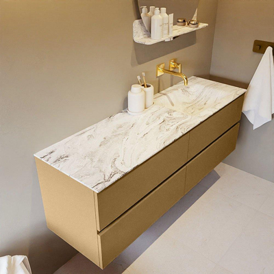 MONDIAZ VICA-DLUX Ensemble meuble de salle de bains - 150cm - meuble bas oro - 4 tiroirs - lavabo encastré cloud à droite - sans trous de robinet - version haute 60cm - glace