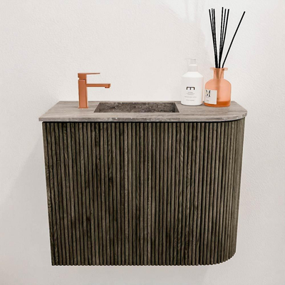 Mondiaz JOYA-DLUX Meuble de toilette 51,6cm - arrondi droit couleur Shadow - Lavabo FAYE position Gauche 1 trou de robinet couleur Oza