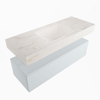 Mondiaz ALAN-DLUX Ensemble de meuble - 120cm - meuble - Clay mat - 1 tiroir - Lavabo Cloud Ostra suspendu - vasque Centre - 0 trous de robinet - Beige