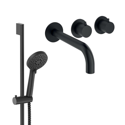 Crosswater Module Ensemble de robinetterie de baignoire - 2 leviers - bec de baignoire - douchette à main - barre de douche - noir mat