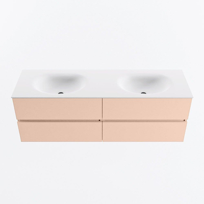 MONDIAZ VICA Ensemble meuble de salle de bains - 150cm - meuble bas rosee - 4 tiroirs - vasque moon double - sans trous de robinetterie - version haute 60cm - talc