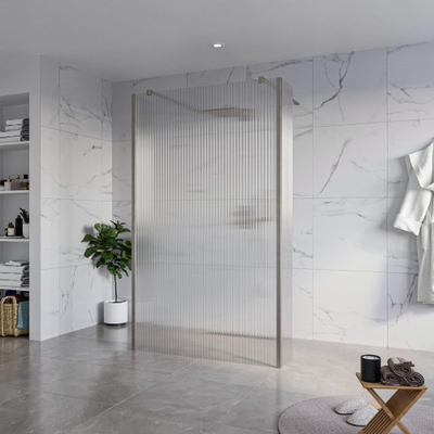 FugaFlow Eccelente Vetro Douche à l'italienne - 120x200cm - verre clair nervuré - anticalcaire - verre de sécurité 8mm - 2 parois latérales 40cm - avec bras muraux et profilés d'angle - Gunmetal