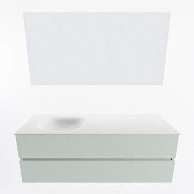 Mondiaz VICA ensemble de meuble de salle de bain - 140cm - meuble sous-vasque greey - 2 tiroirs - lavabo moon gauche - sans trous de robinet - couleur talc - miroir LED - version XL 60cm de haut