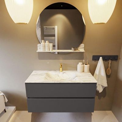 Mondiaz VICA-DLUX Ensemble de meuble de salle de bain - 100cm - meuble sous-vasque gris foncé - 2 tiroirs - lavabo encastré nuage milieu - 1 trou de robinet - version haute de 60cm - glace