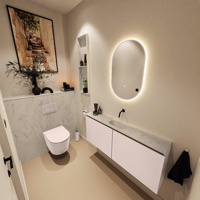 MONDIAZ TURE-DLUX Meuble toilette - 120cm - Rosee - EDEN - vasque Opalo - position centrale - sans trou de robinet