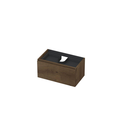 INK Wastafelonderkast - 80x45x40cm - 1 lade - greeploos - met houten keerlijst - MDF - Chocolate