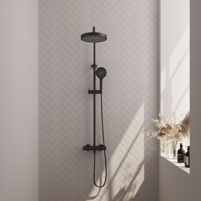 BRAUER Stripe Douche de tête thermostatique en applique - SET 02 - Douche de tête 25cm - Douchette à main 3 positions - Flexible de douche - noir mat