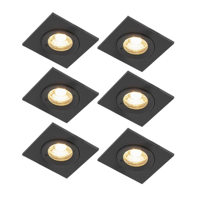 QAZQA Xena Spot encastrable - lot de 6 - 8x8cm - IP44 - Carré - Noir