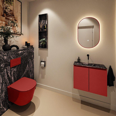 MONDIAZ TURE-DLUX Meuble toilette - 60cm - Fire - EDEN - vasque Lava - position centrale - sans trou de robinet