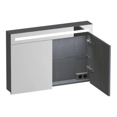 BRAUER Promise spiegelkast – 99x70x15 cm – directe LED boven – 2 deuren – Timber Grey