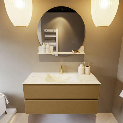 Mondiaz VICA-DLUX Ensemble de meuble de salle de bain - 110cm - meuble sous-vasque oro - 2 tiroirs - lavabo encastré cloud milieu - 1 trou de robinet - version haute de 60cm - opalo