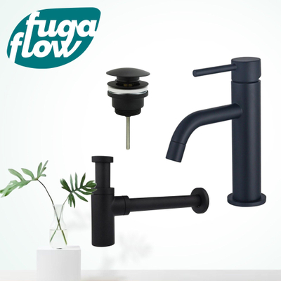 FugaFlow Eccelente Sobrado Badkamer Slim Wastafelkraanset - lage wastafelkraan - klikwaste plug - design sifon - Mat zwart