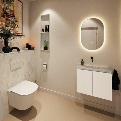 MONDIAZ TURE-DLUX Meuble toilette - 60cm - Talc - EDEN - vasque Opalo - position centrale - sans trou de robinet