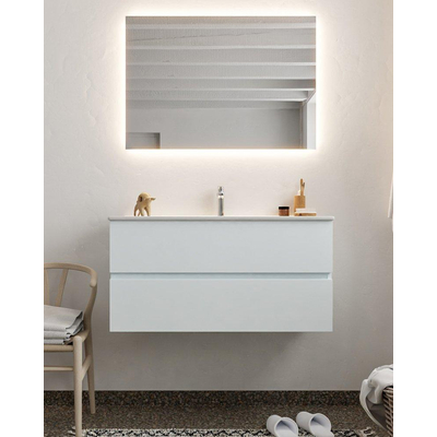 Mondiaz VICA ensemble de meuble de salle de bain - 100cm - meuble sous-vasque argile - 2 tiroirs - lavabo denia milieu - 1 trou de robinet - miroir LED - version XL 60cm de haut