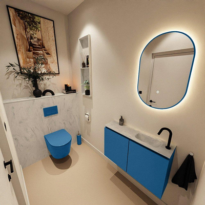 MONDIAZ TURE-DLUX 80cm toiletmeubel Jeans. EDEN wastafel Opalo positie rechts. Met 1 kraangat.