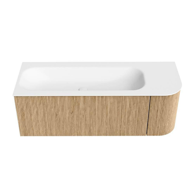 MONDIAZ KURVE 125cm Meuble salle de bain avec module 25 D - couleur Oak - 1 tiroir - 1 porte - vasque BIG MEDIUM gauche - sans trous de robinet - Talc